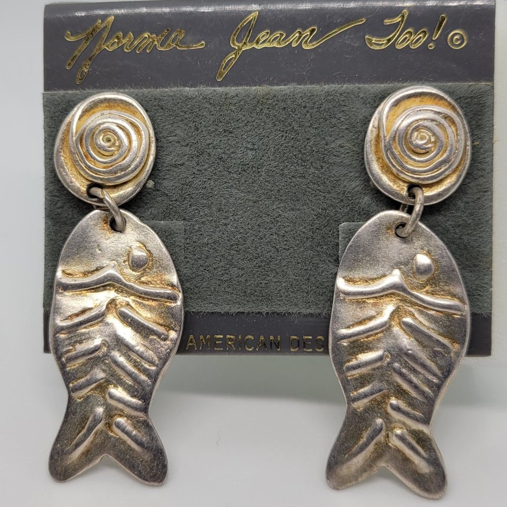 Earrings Sliver Fish Norma Jean Dangle / Stud E_OT0004. - Picture 2 of 2